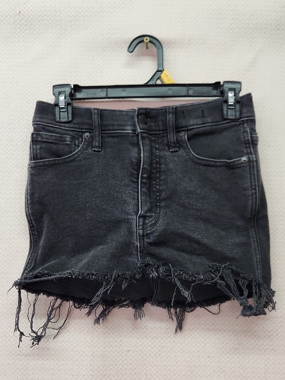 Madewell Black Denim Skirt with Frayed Hem